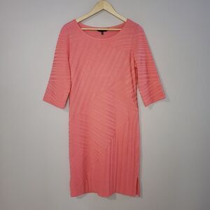 Ming Wang Medium Coral ¾ Sleeve Ribbed Knit Dress